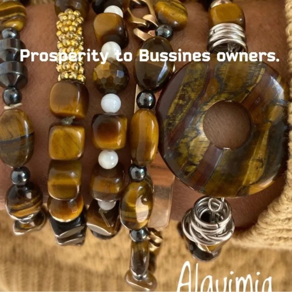 Tiger’s eye and bright yellow agate dangle bon bon earrings/brass /colorful - Picture 4 of 4